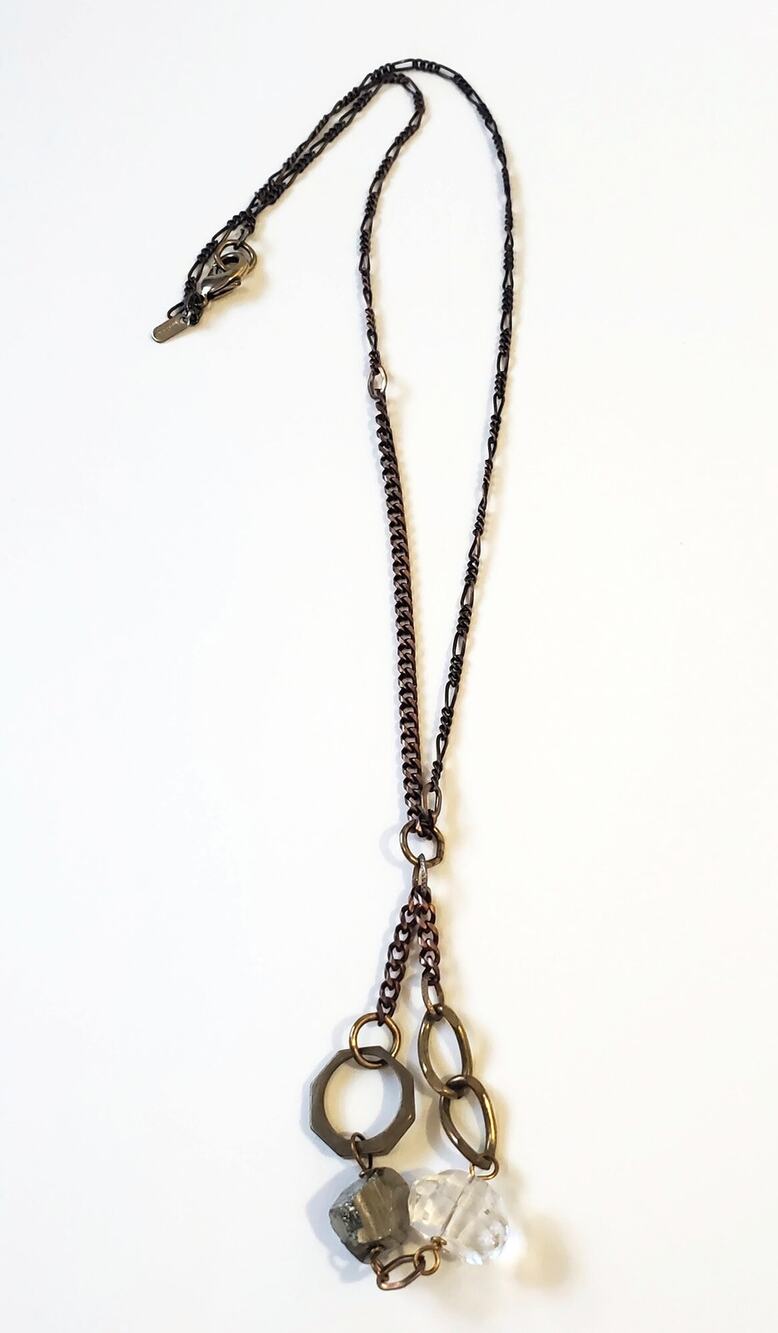 Mark Edge Designer Quartz Pyrite Mixed Metal Industrial Necklace 27"